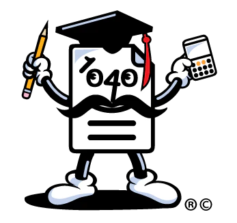 Señor 1040 mascot holding a pencil and calculator